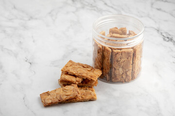 Almond bar cookies slabs on marble table top