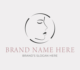 Vector Eyelash Logo for Eyebrows Esthetician with beauty girl side profile in brow circle.