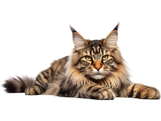 Relaxed Maine Coon Cat Lounging - Transparent Background