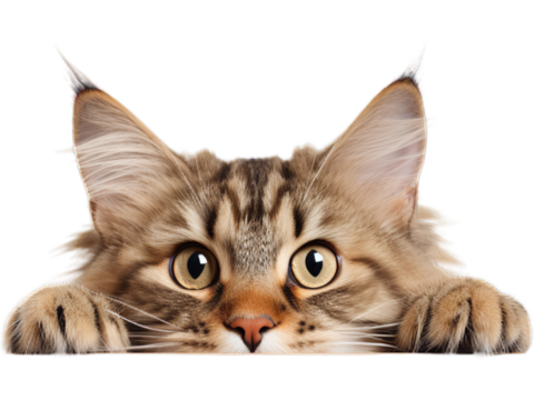 Curious Maine Coon Cat Peeking - Transparent Background