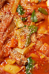 Spicy food with chicken and kimchi,Korean food 