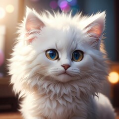 A fluffy cat with captivating eyes