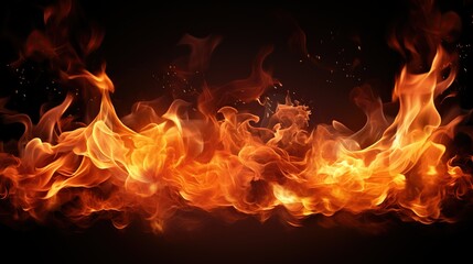 Fototapeta na wymiar Hot Fire flames on black background AI generated image