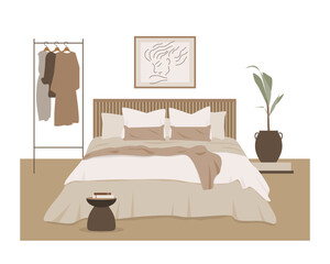 Modern bedroom flat vector design. Composition in scandinavian style