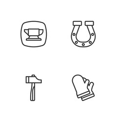 Set line Protective gloves, Hammer, Blacksmith anvil tool and Horseshoe icon. Vector