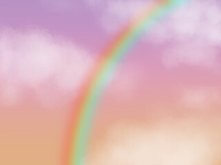 Pink and purple sky with rainbow and clouds 