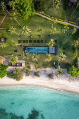 Aerial view of Haad Tien Beach in shark bay, koh Tao, Thailand