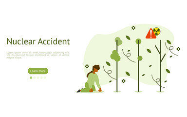 Naklejka premium sustainability illustration set. characters watched air pollution with radioactive in the area. effects of nuclear reactor failures concept. vector illustration.
