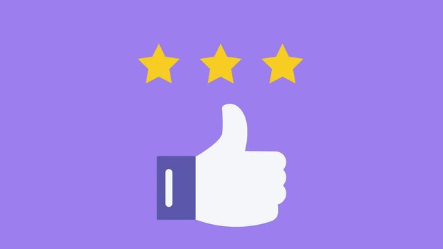 animated positive stars and thumbs up customer rating concept. 4k video motion graphic 2d animation footage