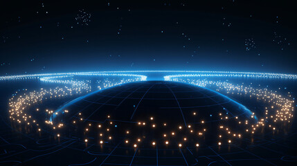 World Connectivity: Glowing Dots and Network Lines on Earth - AI-Generated