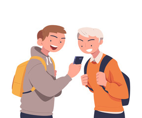 Cyberbullying with Teen Boy Engaged in Hate and Online Harassment with Smartphone Vector Illustration