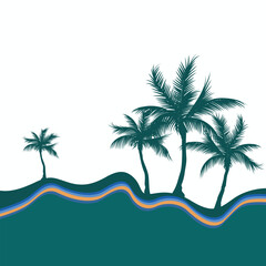 Fototapeta na wymiar Vector illustration of a beach with coconut trees on a white background.