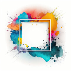 Fototapeta na wymiar Abstract colorful watercolor background with white frame. AI-generated image