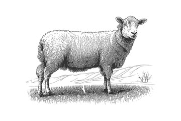 Farm sheep sketch hand drawn side view Farming. Vector illustration desing.
