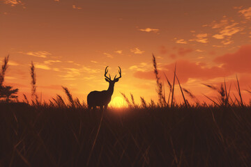 silhouette of an antelope in sunset
