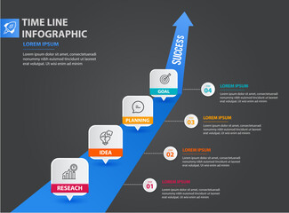 Graph process chart infographics with 4 step segments. Isometric timeline infograph elements, Gradient color.Company presentation slide template. Modern vector info graphic layout design.