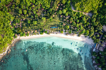 Fototapeta na wymiar Aerial view of Haad Tien Beach in shark bay, koh Tao, Thailand