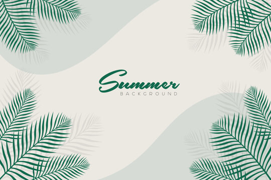 Summer Background with green tones and pine green palm leaves on the corner of the frame. Summer background Landscape, header, and card.