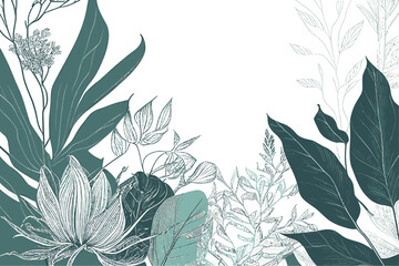 Botanical line background flowers, leaves. Vector illustration desing.