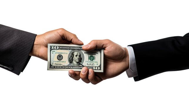 Handshake people with new employee deal contract with much money .AI generated image