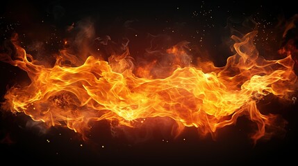 Fototapeta na wymiar Hot Fire flames on black background AI generated image