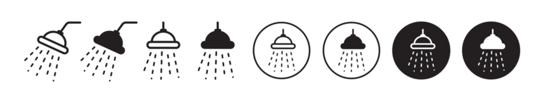 shower head vector icon set. bathroom bathing shower symbol in filled and outlined style in black color.