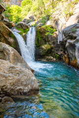 Sapadere canyon with cascades of waterfalls in the Taurus mountains near Alanya, Turkey