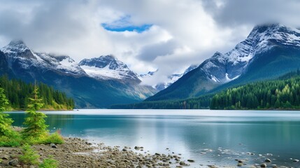 Fototapeta na wymiar Beautiful high mountain with lake view AI generated image