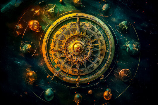 Sc&egrave;ne &eacute;sot&eacute;rique, th&egrave;me astral, cartomancie, zodiaque, astrologie - G&eacute;n&eacute;rative IA