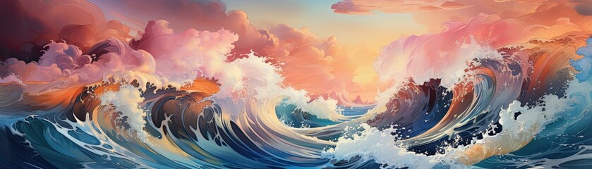 Fototapeta na wymiar colorful vibrant ocean waves, generated by AI