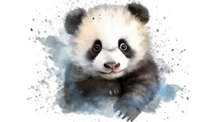 Schilderijen op glas  portrait little cute panda baby in watercolor isolated against transparent background  © bmf-foto.de