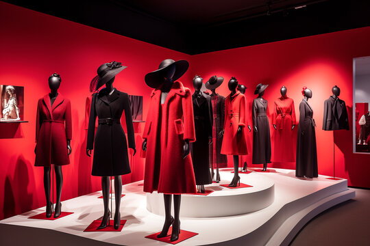 Vitrine de boutique de mode, tenues pr&eacute;sent&eacute;es sur mannequins - G&eacute;n&eacute;rative IA