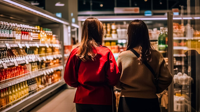 Femmes faisant leurs courses en supermarché - Générative IA