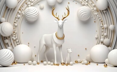 White reindeer with golden antlers on a white background