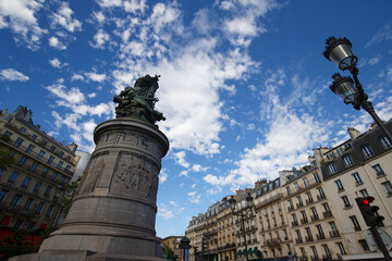Place de Clichy , Paris, France. Bronze statue of Marechal Moncey at the centre of the square. - 624118823