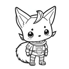 Fox, Dog in an astronaut suit, Fox in space, standing on two feet, cartoon style, black and white, vector, coloring page, character, a cartoon style,
