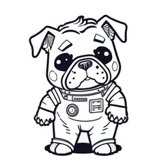 BullDog in an astronaut suit, Bulldog, dog in a space, standing on two feet, cartoon style, black and white, vector, coloring page, character, a cartoon style,
