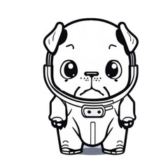 BullDog in an astronaut suit, Bulldog, dog in a space, standing on two feet, cartoon style, black and white, vector, coloring page, character, a cartoon style,
