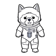 Dog in an astronaut suit, dog in a space, standing on two feet, cartoon style, black and white, vector, coloring page, character, a cartoon style,
