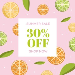Summer sale banner.Special offer illustration with lemons, oranges and limes