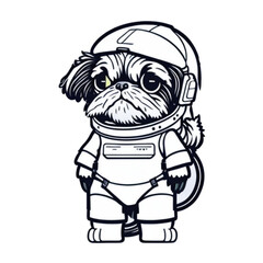 Dog in an astronaut suit, dog in a space, standing on two feet, cartoon style, black and white, vector, coloring page, character, a cartoon style,

