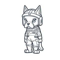 Dog in an astronaut suit, dog in a space, standing on two feet, cartoon style, black and white, vector, coloring page, character, a cartoon style,
