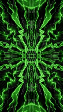 Vertical video green neon curve waves loop animation background