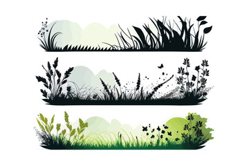 Fototapeta na wymiar Set of horizontal banners of wavy meadow silhouettes. Vector illustration design.
