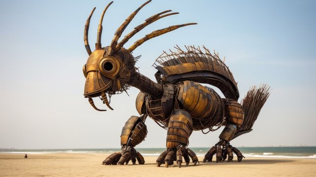 a mythical creature of Angola on the beach, created with Generative Ai Technology, created with Generative Ai Technology