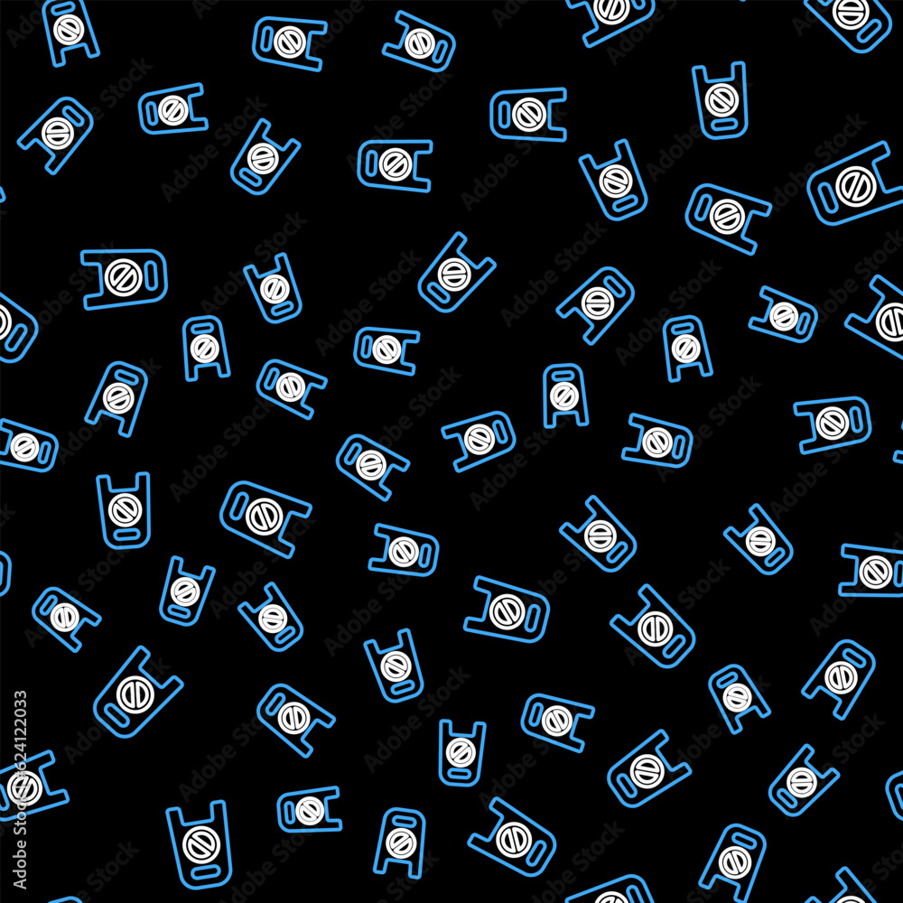 Poster line wet floor and cleaning in progress icon isolated seamless pattern on black background. cleaning