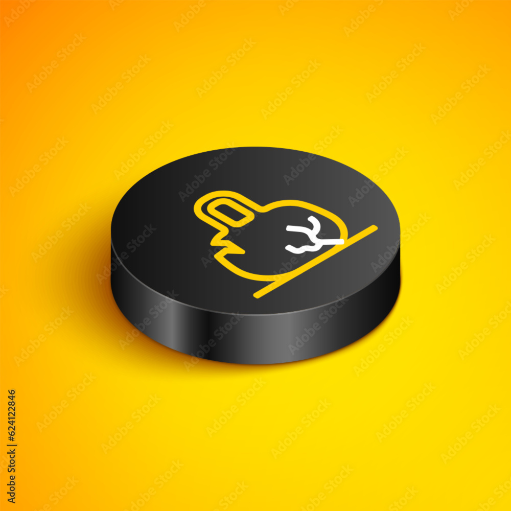 Poster isometric line broken weight icon isolated on yellow background. kilogram weight block for weight li
