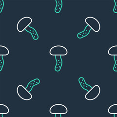 Line Mushroom icon isolated seamless pattern on black background. Vector