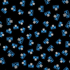 Line Artificial intelligence AI icon isolated seamless pattern on black background. Machine learning, cloud computing, automated support assistance and networks. Vector