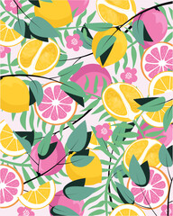 Poster plants lemons citrus tropical leaves background